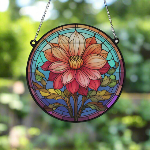 Dahlia Stained Glass Effect Suncatcher